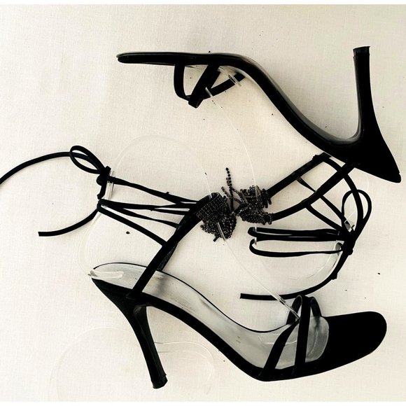 Stuart Weitzman Streamlines Womens Strappy Heels sz 8 Shoes w/Rhinestone Tassels - Picture 6 of 16